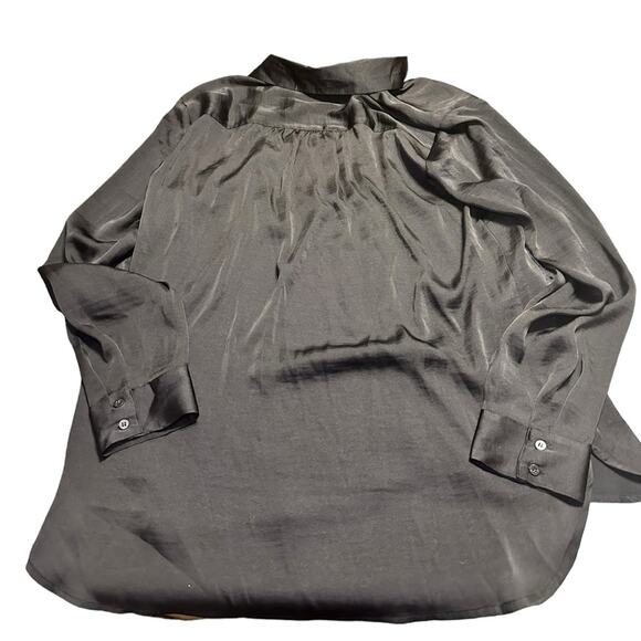 INC International Concepts Black Blouse Size Large Button Up Silky NWT - Picture 5 of 7